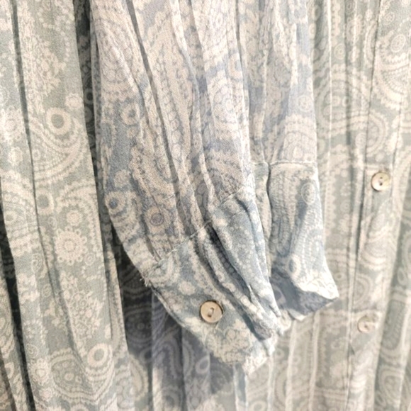 Zara Blue Teal Paisley Crinkled Relaxed Fit Button Down Maxi Sheath Dress M EUC - Picture 9 of 12